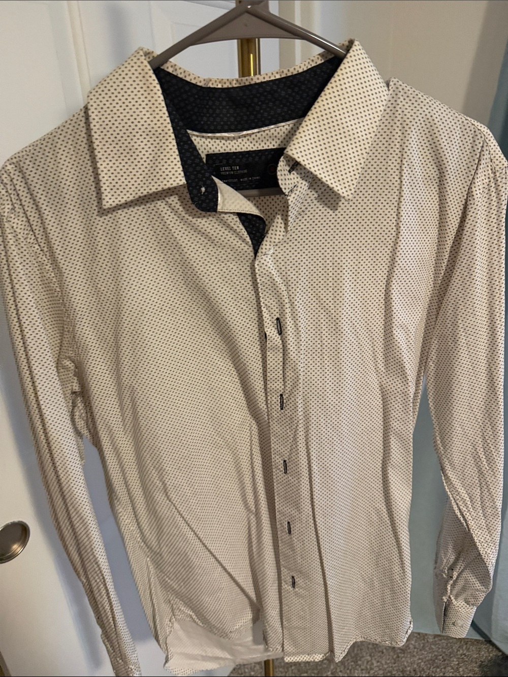 Light Beige Microdot Dress Shirt with Contrast Trim